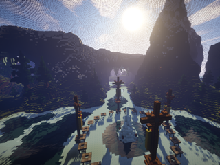 Entry pods in the center of a classic, mountainous HG arena with a glass dome. Screenshot b Bent Calvelage